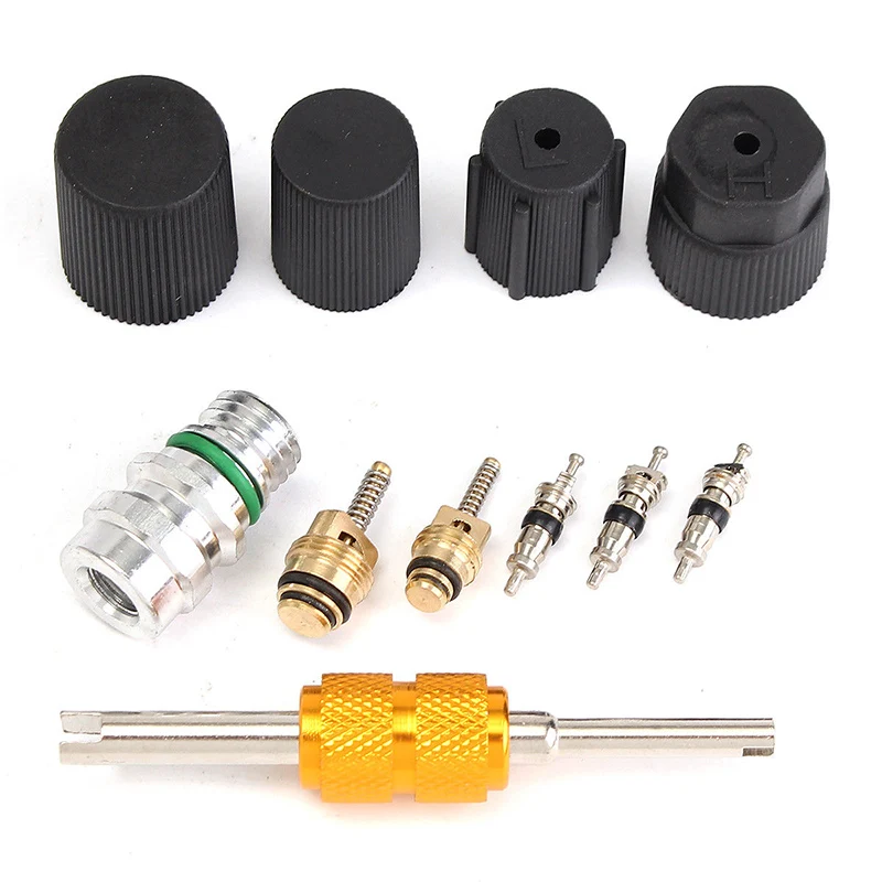 Auto Full Set Air Conditioning A/C Core Valves Remover Installer Charging Port Service Cap Professional Tool Assortment Kit
Auto Full Set Air Conditioning A/C Core Valves Remover Installer Charging Port Service Cap Professional Tool Assortment Kit