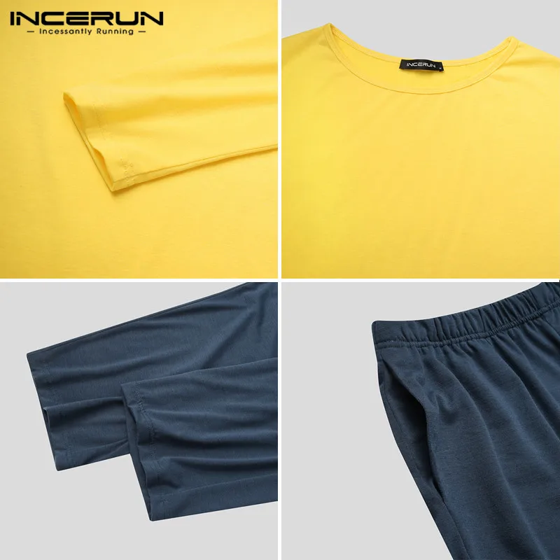 Men Leisure Pajama Sets INCERUN Long Sleeve O Neck Tops Elastic Pants Suits Sleepwear Male Stitching Color Homewear Suits S-5XL
Men Leisure Pajama Sets INCERUN Long Sleeve O Neck Tops Elastic Pants Suits Sleepwear Male Stitching Color Homewear Suits S-5XL
