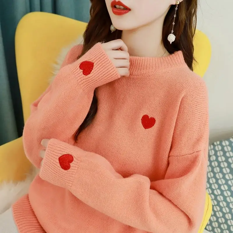Embroidered love sweater women 2021 new fall/winter pullover loose outer wear lazy style wild knitted bottoming shirt top trend
Embroidered love sweater women 2021 new fall/winter pullover loose outer wear lazy style wild knitted bottoming shirt top trend