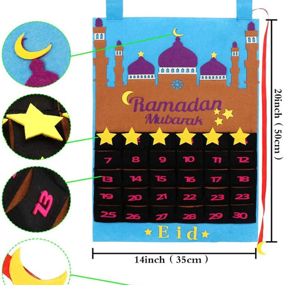 Ramadan Mubarak 30days Advent Calendar Hanging Felt Countdown Calendar for Kids Gifts Ramadan Decorations Supplies Eid 2021Party
Ramadan Mubarak 30days Advent Calendar Hanging Felt Countdown Calendar for Kids Gifts Ramadan Decorations Supplies Eid 2021Party