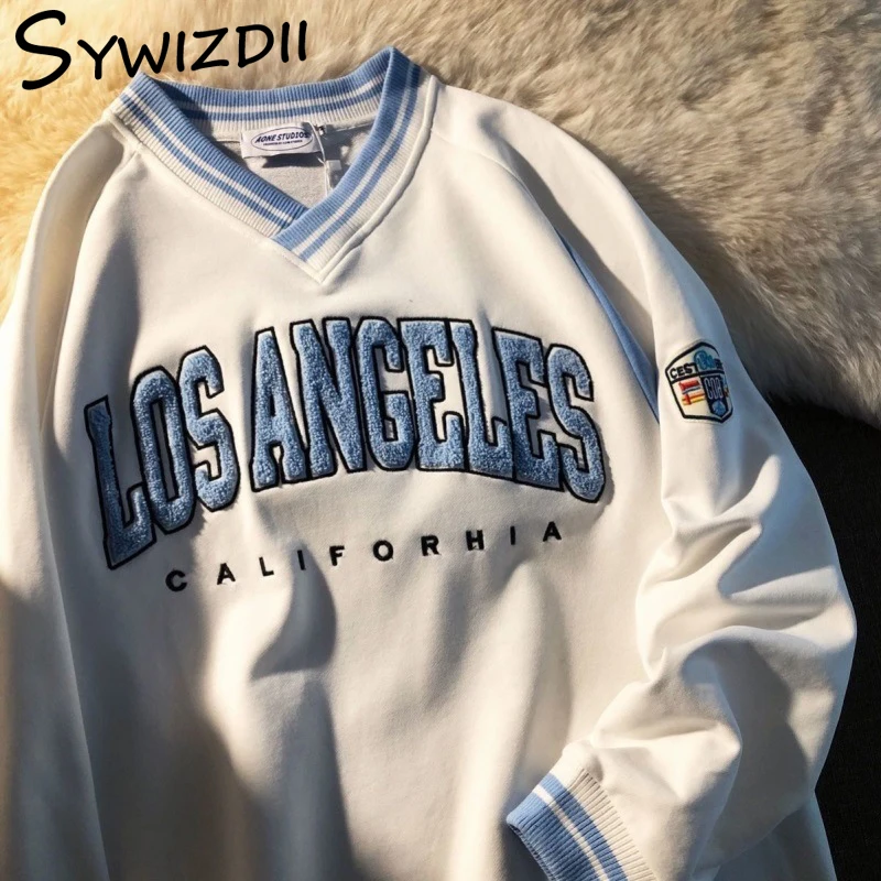 SYWIZDII Vintage Embroidered Women's Sweatshirt Spring Polyester V-neck Plus Size Sweater Loose Korean Couple Letter Long Sleeve
SYWIZDII Vintage Embroidered Women's Sweatshirt Spring Polyester V-neck Plus Size Sweater Loose Korean Couple Letter Long Sleeve