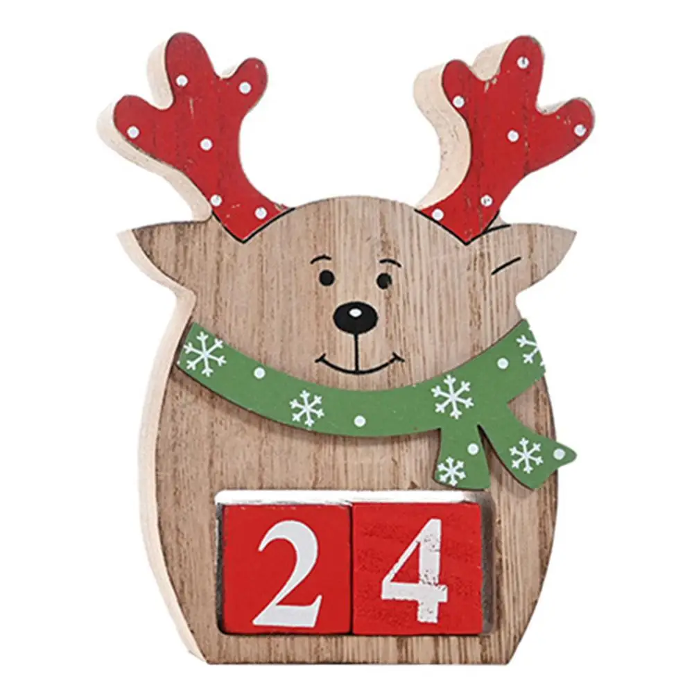 

Милый Рождественский календарь светильник кой, Деревянный Санта-Клаус, снеговик, лось, в форме дома, офиса, настольное украшение, крафт
