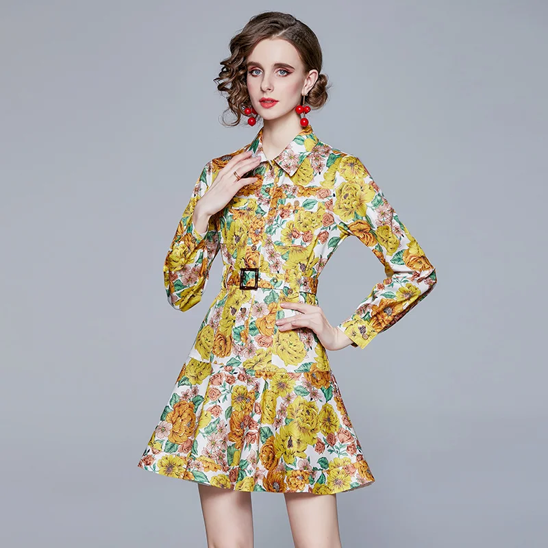 Women's New Elegant A-Line Shirt Dresses Office Lady Floral Party Dresses Sashes Mini Dress Vintage Single Brested Vestidos
Women's New Elegant A-Line Shirt Dresses Office Lady Floral Party Dresses Sashes Mini Dress Vintage Single Brested Vestidos