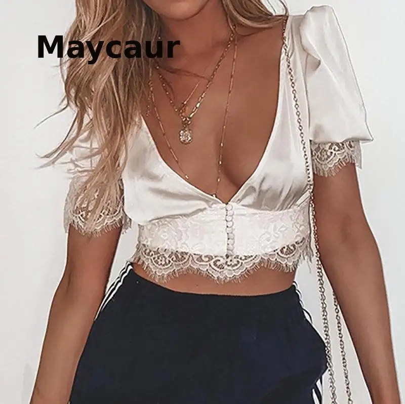 Spring Women's Clothing New Sexy Puff Sleeve Lace Trim Women's Deep V-neck Short Cardigan Top
Spring Women's Clothing New Sexy Puff Sleeve Lace Trim Women's Deep V-neck Short Cardigan Top