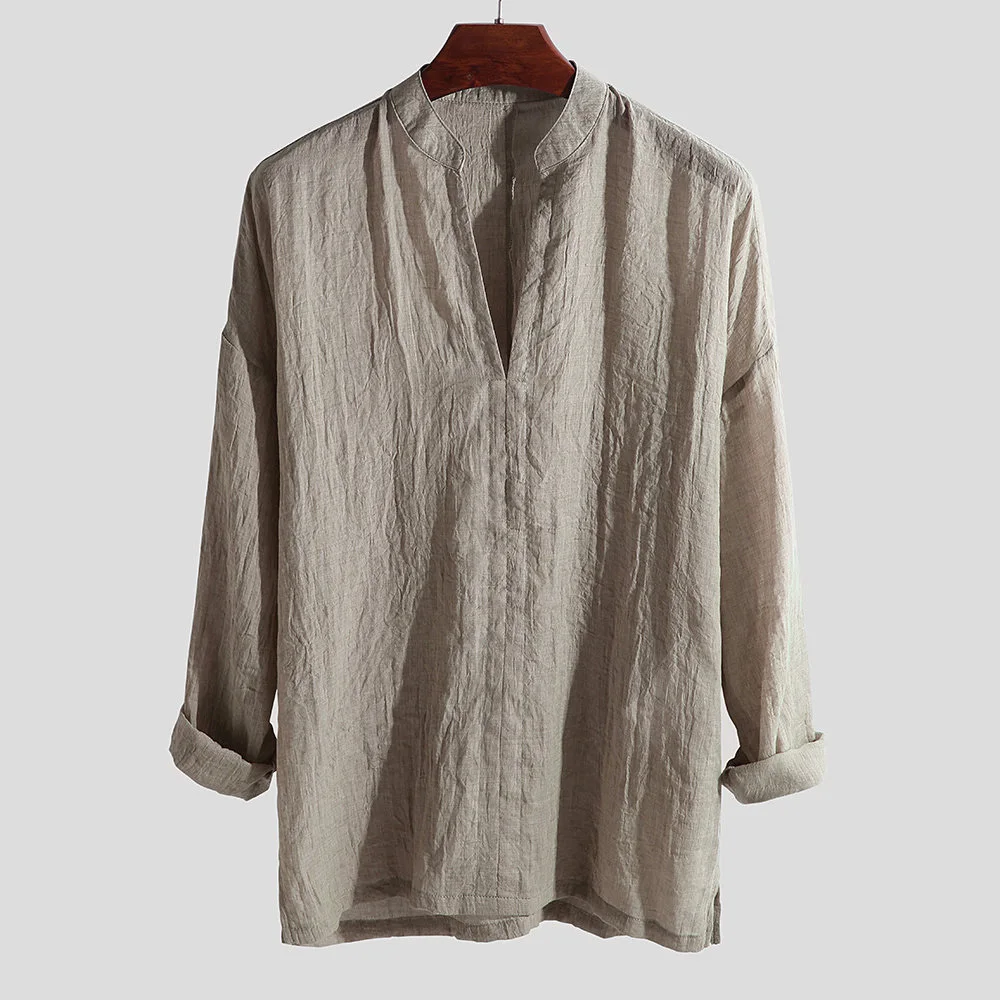 Men Solid Shirt Cotton Linen Breathable Loose Casual V-Neck Tops Long Sleeve Ovesized Single-breasted All-match Shirt For Homme
Men Solid Shirt Cotton Linen Breathable Loose Casual V-Neck Tops Long Sleeve Ovesized Single-breasted All-match Shirt For Homme