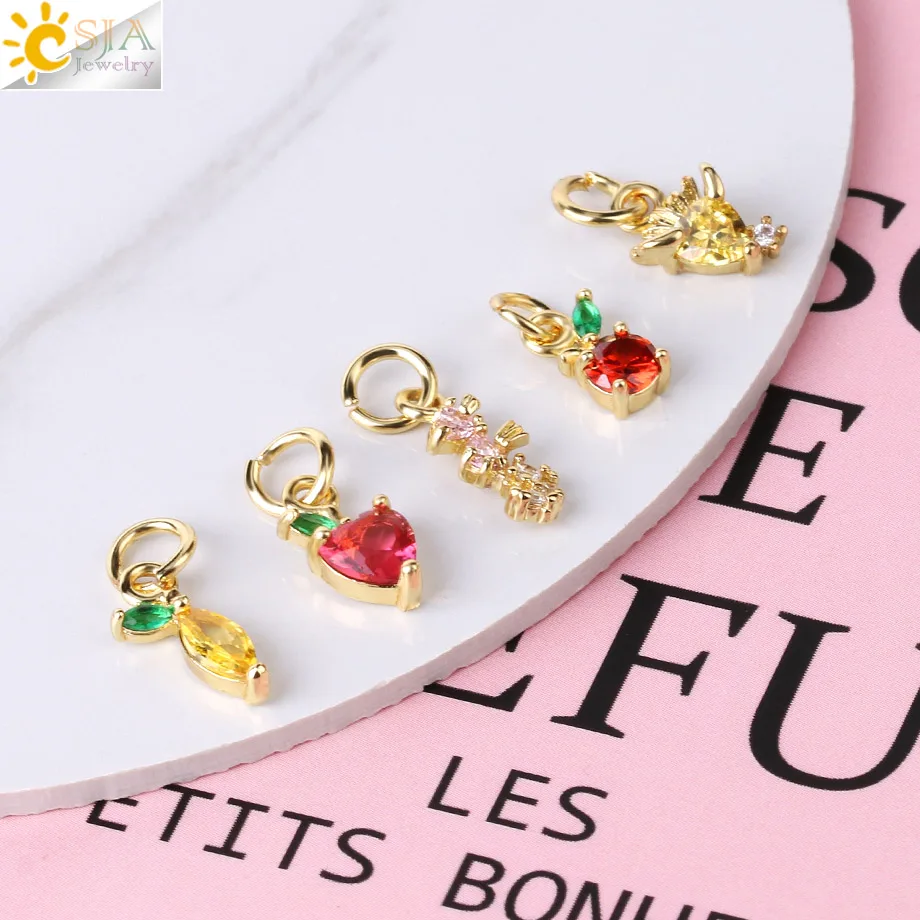 CSJA Cute Fruit Rhinestone Charms for Bracelet Earrings Jewelry Accessories CZ Crystal Beads Gold Color Metal Crafts Gift S811
CSJA Cute Fruit Rhinestone Charms for Bracelet Earrings Jewelry Accessories CZ Crystal Beads Gold Color Metal Crafts Gift S811