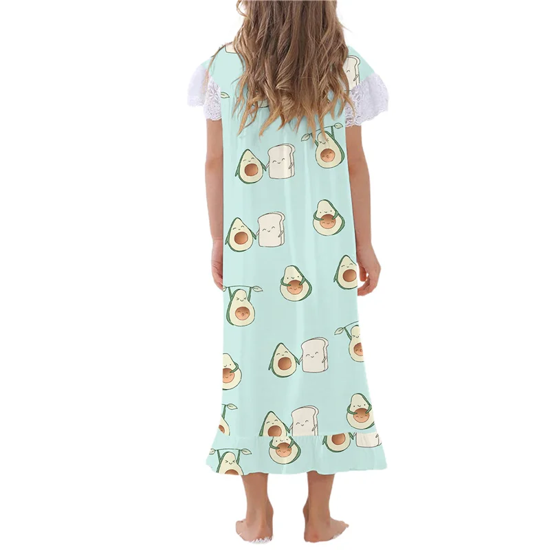 Girls Summer Nightdress, Children Avocado Print Short Sleeve Round Neck Lace Trim with Bowknot
Girls Summer Nightdress, Children Avocado Print Short Sleeve Round Neck Lace Trim with Bowknot