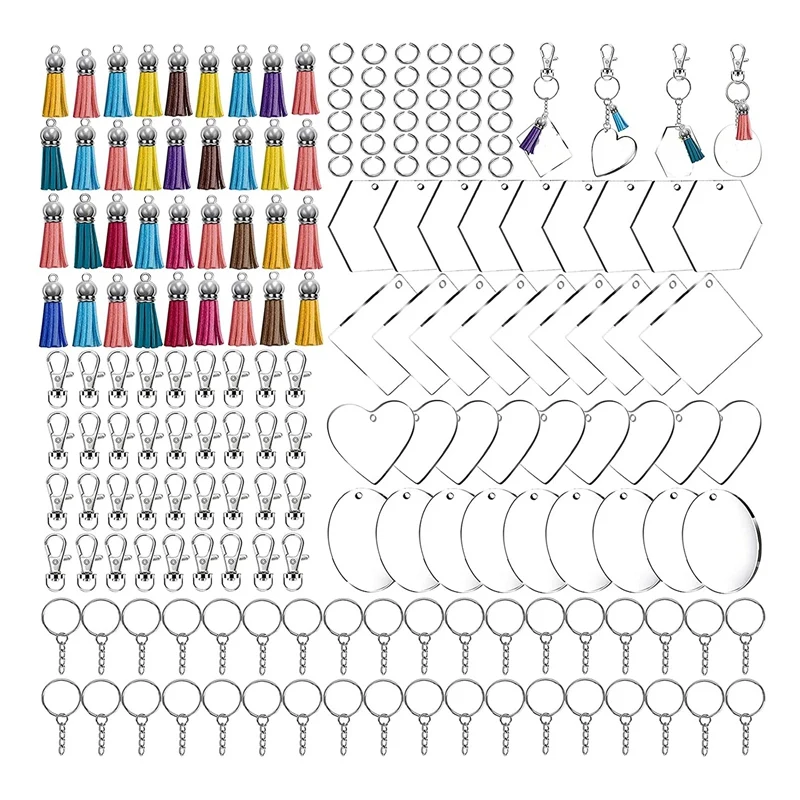 200Pcs Acrylic Keychain Blanks with Tassels Kit Bulk, Snap Hooks Mini Tassels Jump Rings for DIY Projects & Crafts
200Pcs Acrylic Keychain Blanks with Tassels Kit Bulk, Snap Hooks Mini Tassels Jump Rings for DIY Projects & Crafts