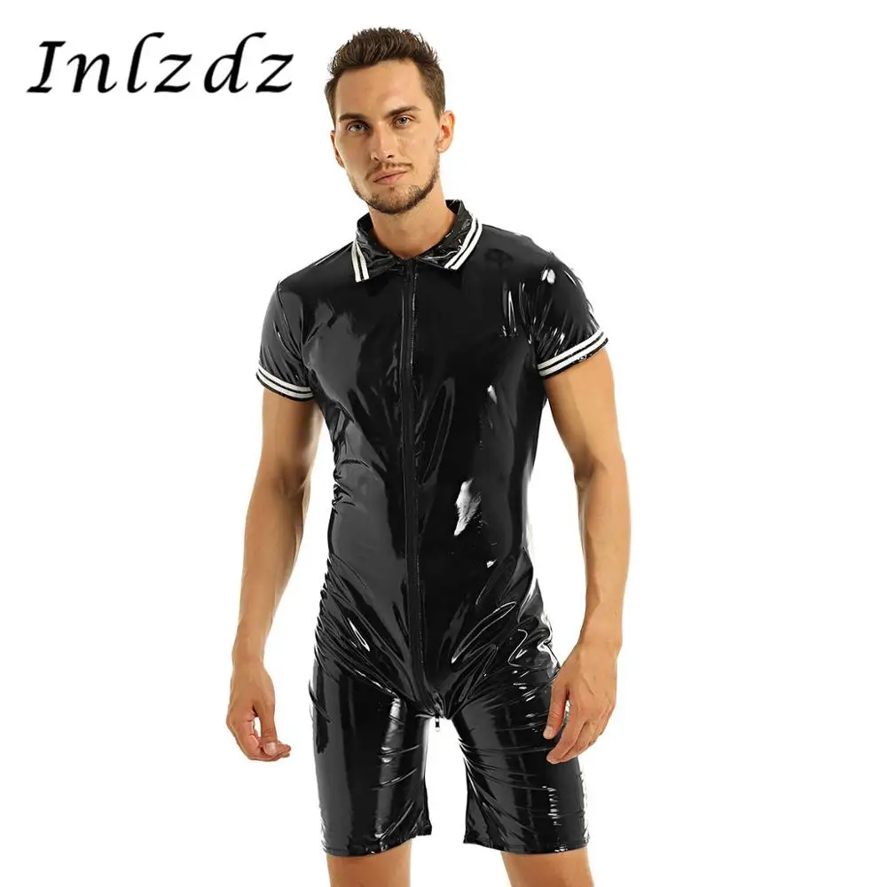 Mens Lingerie Sexy Latex Bodysuit Wet Look Patent Leather Front Zipper Boxer Briefs Good Body Curves Leotard Bodysuit Underwear
Mens Lingerie Sexy Latex Bodysuit Wet Look Patent Leather Front Zipper Boxer Briefs Good Body Curves Leotard Bodysuit Underwear