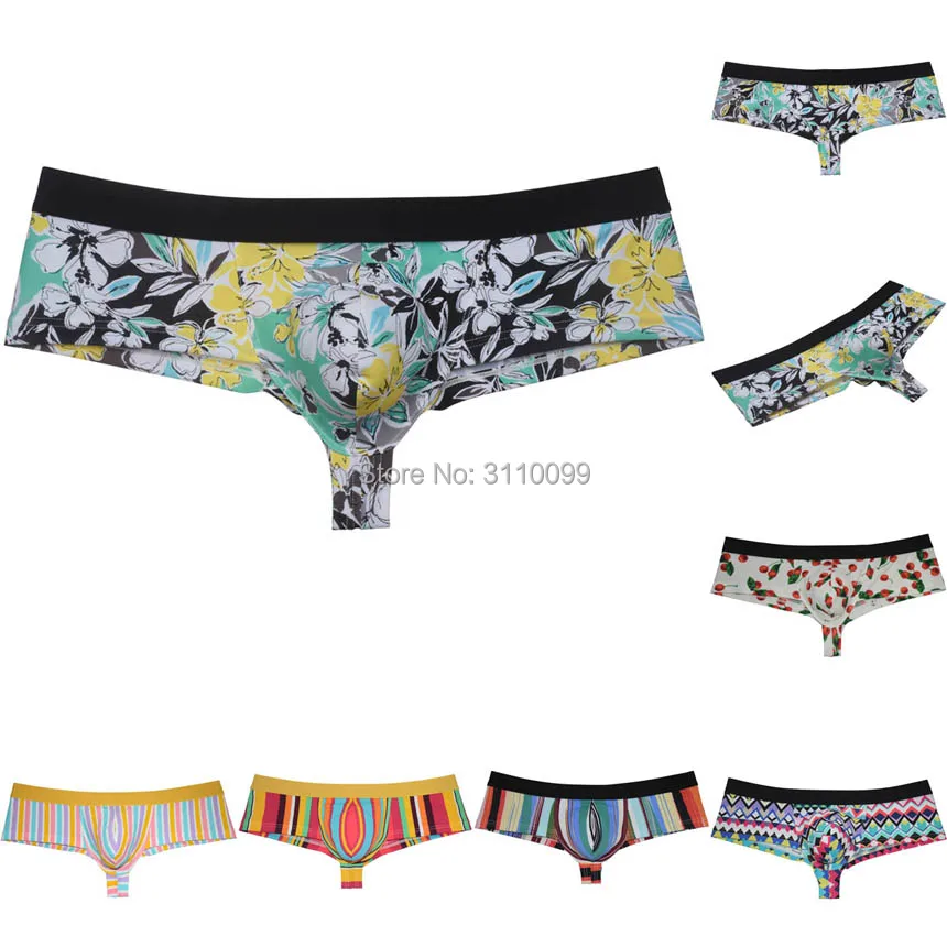 

Men's Flowery Bulge Boxer Underwear Shiny 1/2 Coverage Cheeky Pouch Trunks Hot Bikini Boxers Shorts