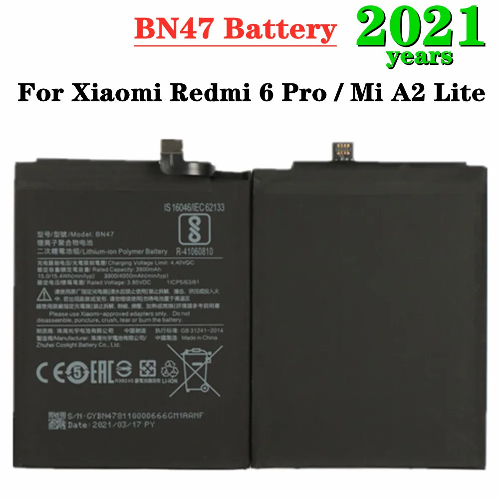 Аккумулятор BN47 2021 года для Xiaomi Redmi 6 Pro / Redmi Mi A2 Lite, батарея для телефона 4000 мАч, высококачественные сменные батареи
Аккумулятор BN47 2021 года для Xiaomi Redmi 6 Pro / Redmi Mi A2 Lite, батарея для телефона 4000 мАч, высококачественные сменные батареи