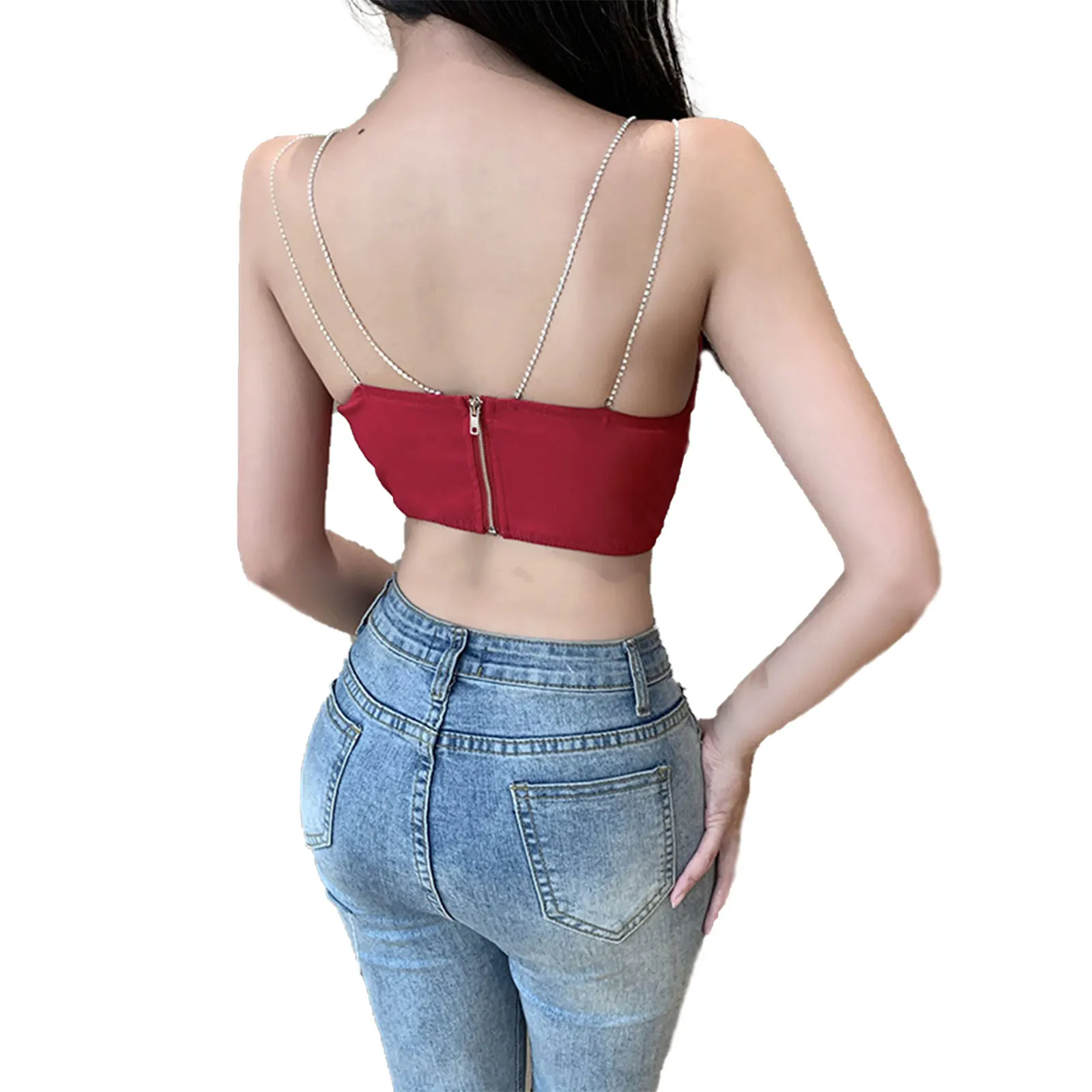 Ladies Summer Temperament Midriff-baring Camisole Girls Rhinestone Shoulder Strap Sleeveless Backless Top Zipper Base Shirt
Ladies Summer Temperament Midriff-baring Camisole Girls Rhinestone Shoulder Strap Sleeveless Backless Top Zipper Base Shirt