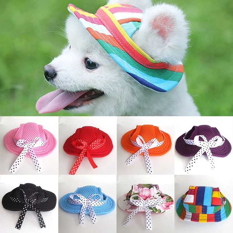 

Pets Dog Hat Round Brim Dogs Cap With Ear Holes For Puppy Pet Grooming Dress Up Hat Outdoor Porous Sun Cap Bonnet Visor