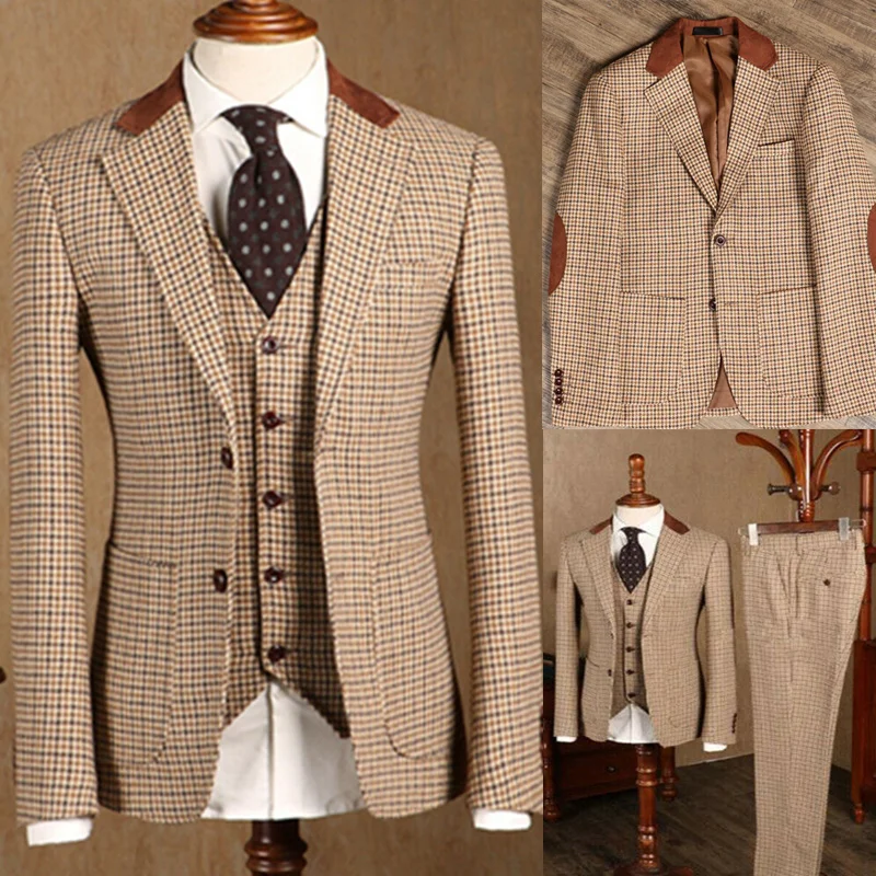 2021 Brown Classic Plaid Tweed Suit for Men Slim fit Groom Wedding Tuxedo Blazer Male Formal Business Jacket Vest Pants 3 Piece
2021 Brown Classic Plaid Tweed Suit for Men Slim fit Groom Wedding Tuxedo Blazer Male Formal Business Jacket Vest Pants 3 Piece