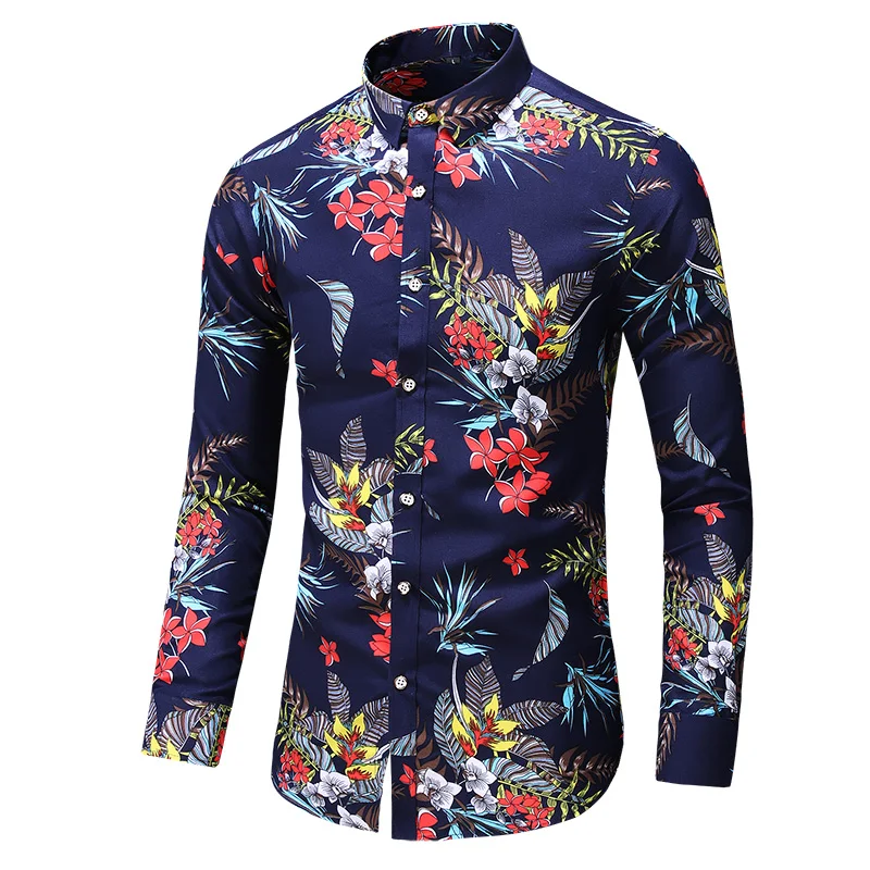 

Plus Size 7XL Multiple colors Men Flower Printed Casual Shirt Slim Male Holiday Party Long Sleeve Dress Shirts Camisa Masculina