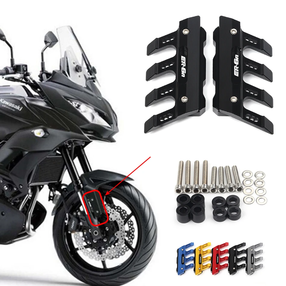 With Logo For KAWASAKI ER6N ER-6N Motorcycle Mudguard Front Fork Protector Guard Block Front Fender Anti-fall Slider Accessories 
With Logo For KAWASAKI ER6N ER-6N Motorcycle Mudguard Front Fork Protector Guard Block Front Fender Anti-fall Slider Accessories