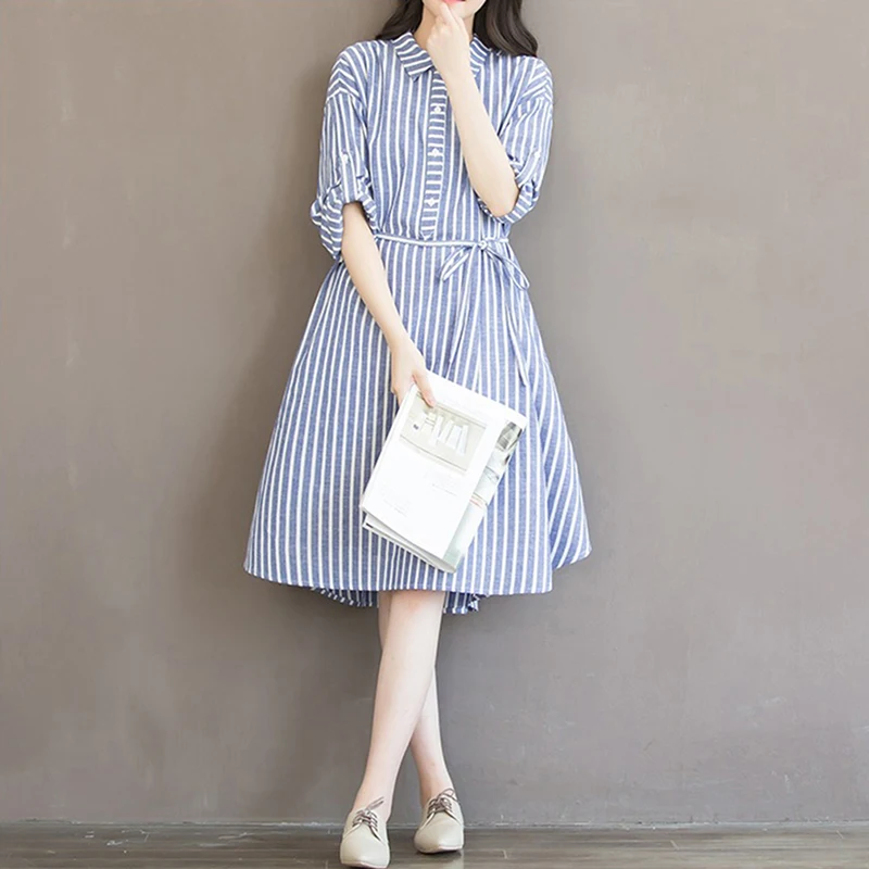 Summer Blue Striped Women Dress 2021 Elegant Preppy Style Striped summer Dress Cotton Turn Down Collar A-Line Women Dress
Summer Blue Striped Women Dress 2021 Elegant Preppy Style Striped summer Dress Cotton Turn Down Collar A-Line Women Dress