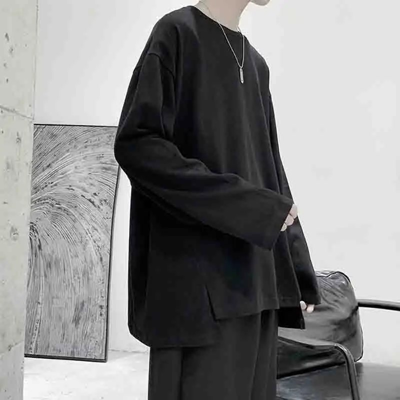 Top men's simple loose shirt Korean design long sleeve split T-shirt fashion T-shirt BF casual early autumn bottom
Top men's simple loose shirt Korean design long sleeve split T-shirt fashion T-shirt BF casual early autumn bottom
