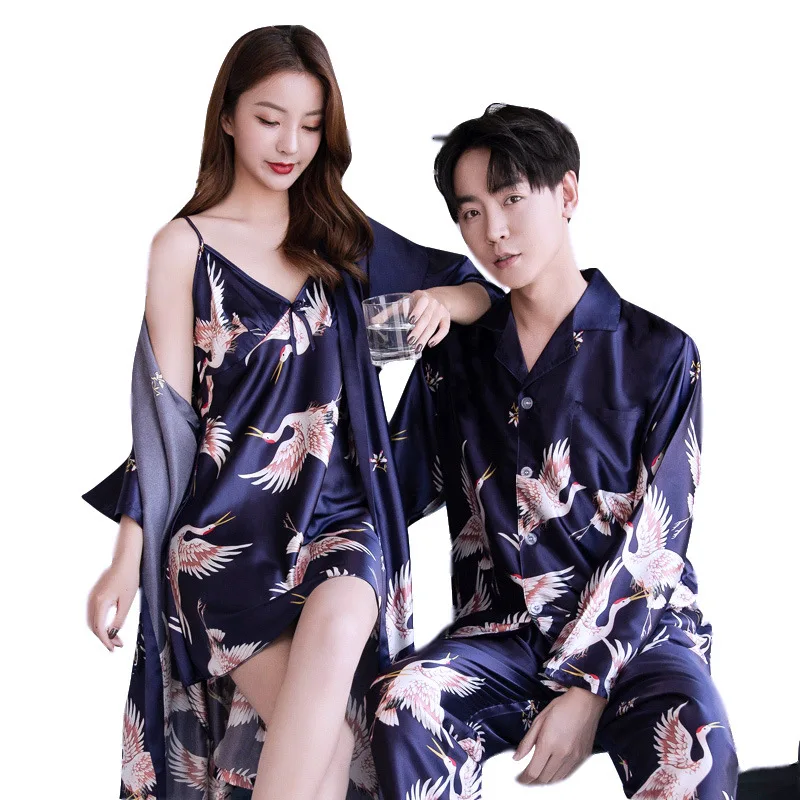 Crane Thin Section Satin Silk Men'S Long-Sleeved Suit Couple Sleepwear Female Summer Sexy Suspender Dress Nightgown Home Service
Crane Thin Section Satin Silk Men'S Long-Sleeved Suit Couple Sleepwear Female Summer Sexy Suspender Dress Nightgown Home Service