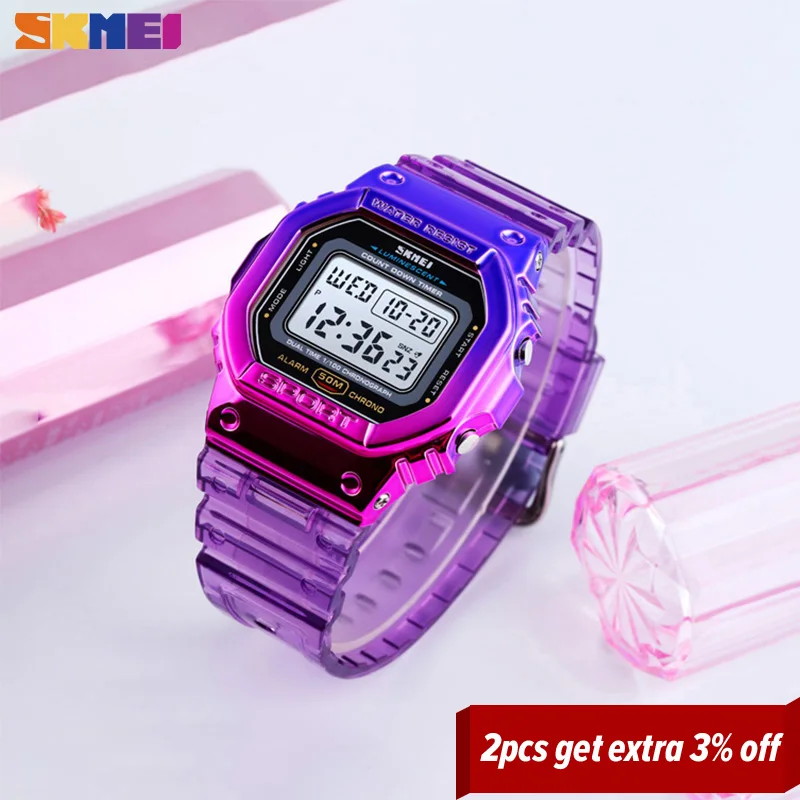 

SKMEI Women Sweet Sport Style Watch Fashion Colorful Wrist Watch Transparent Bracelet Shock Resistant Female Clocks Relojes 1622