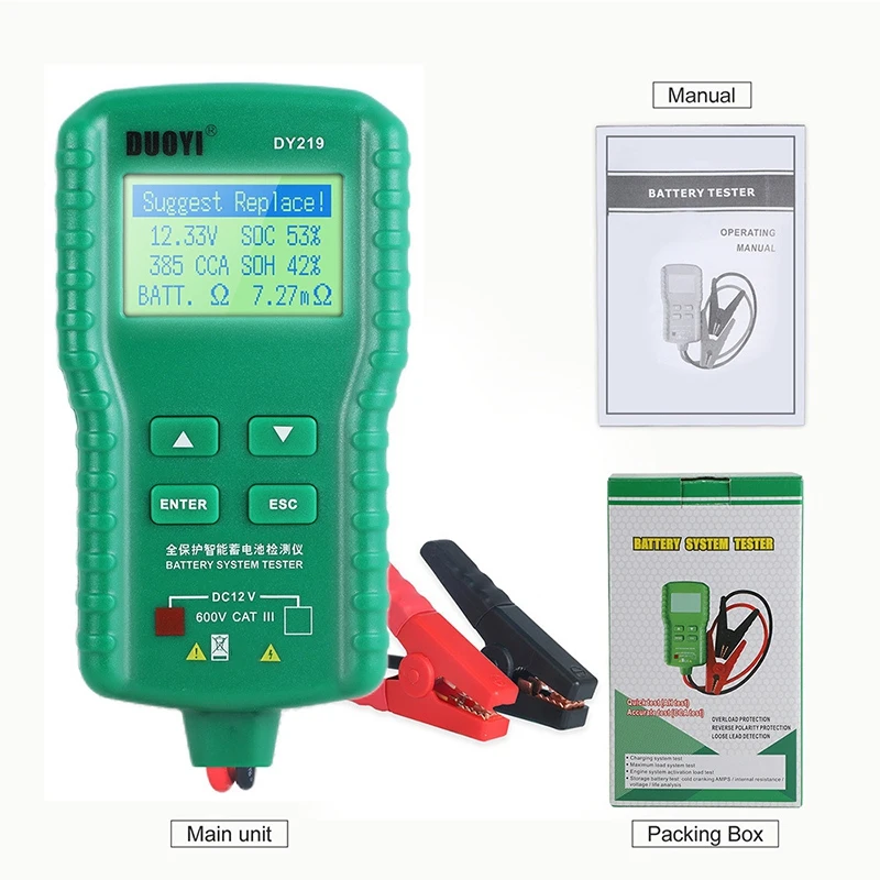 DUOYI DY219A Car Battery Tester 12V/24V 100-1700CCA Digital Auto Battery Analyzer Tools for Voltage Load Capacity Analyzer
DUOYI DY219A Car Battery Tester 12V/24V 100-1700CCA Digital Auto Battery Analyzer Tools for Voltage Load Capacity Analyzer