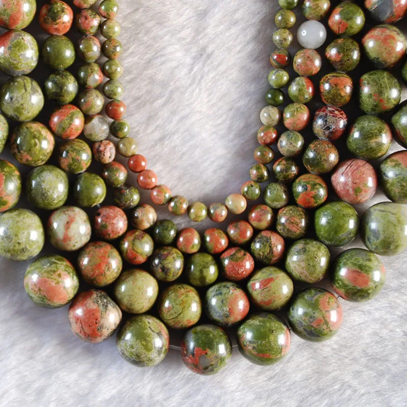 

Fctory Price Natural Green Unakite Stone Beads For Jewelry Making 4/6/8/10/12mm Spacer Beads DIY Bracelet Necklace Charm 15"