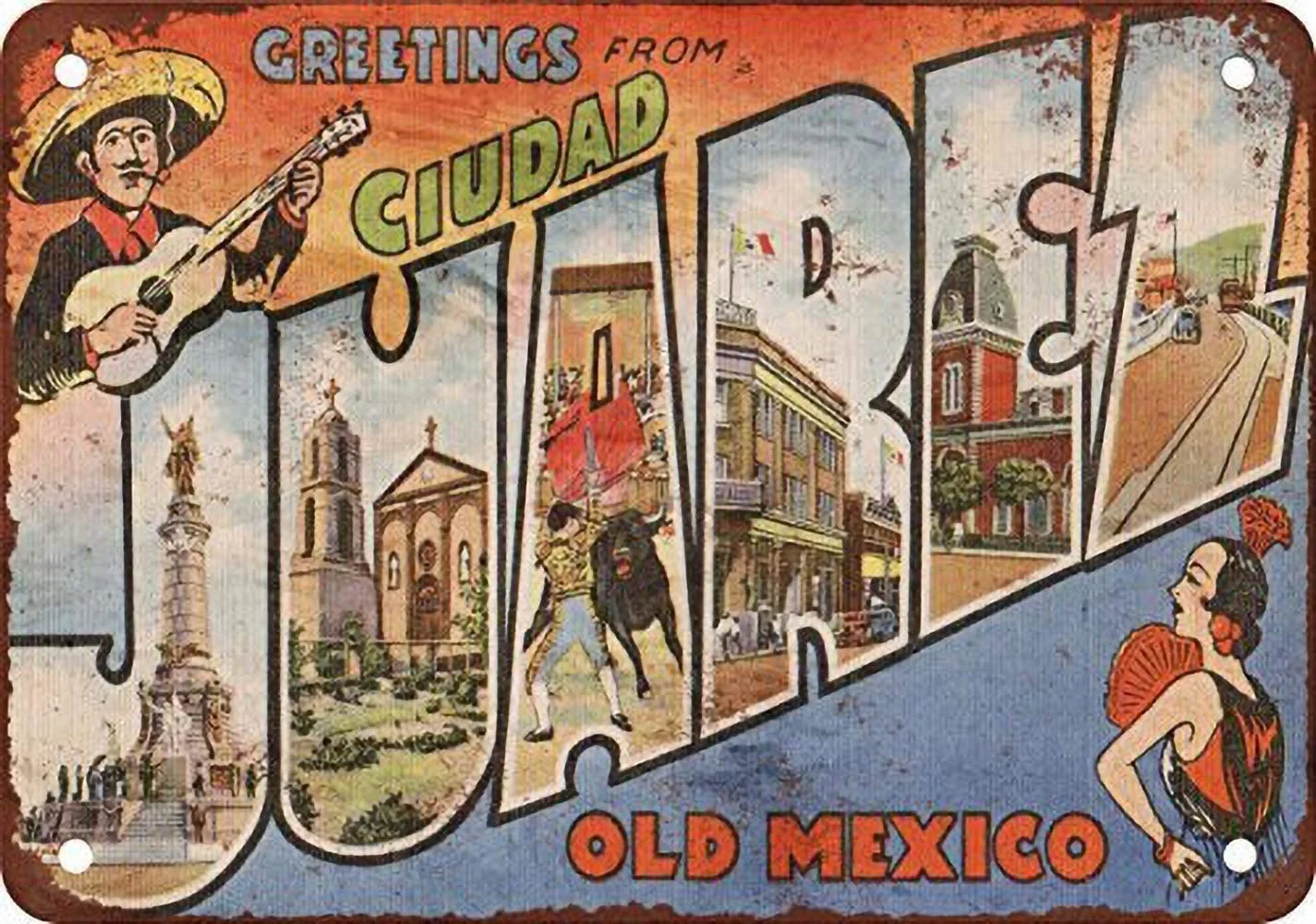Greetings from Ciudad Juarez Old Mexico Retro tin sign nostalgic ornament metal poster garage art deco bar cafe shop
Greetings from Ciudad Juarez Old Mexico Retro tin sign nostalgic ornament metal poster garage art deco bar cafe shop