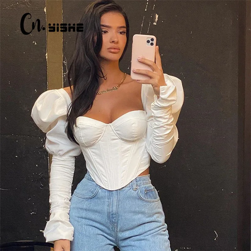 CNYISHE Elegant Solid Puff Sleeve Slim T-Shirt Women Tee Tops Autumn Fashion Sexy Backless Skinny Crop Top Female Shirts Blusas
CNYISHE Elegant Solid Puff Sleeve Slim T-Shirt Women Tee Tops Autumn Fashion Sexy Backless Skinny Crop Top Female Shirts Blusas