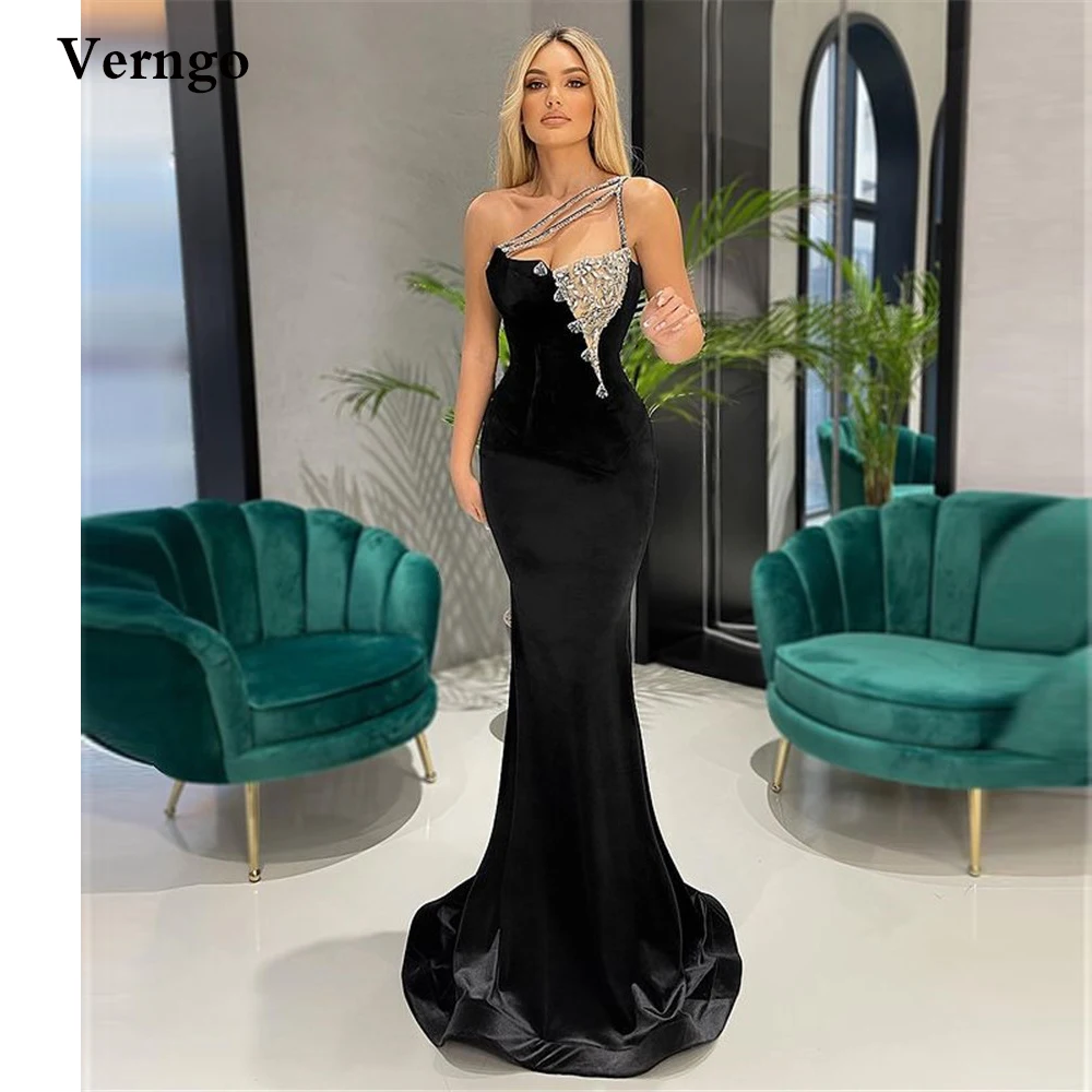Verngo Black Velvet Mermaid Long Evening Dresses One Shoulder Crystal Detail Slim Prom Gowns Women Party Occasion Sexy Dress
Verngo Black Velvet Mermaid Long Evening Dresses One Shoulder Crystal Detail Slim Prom Gowns Women Party Occasion Sexy Dress