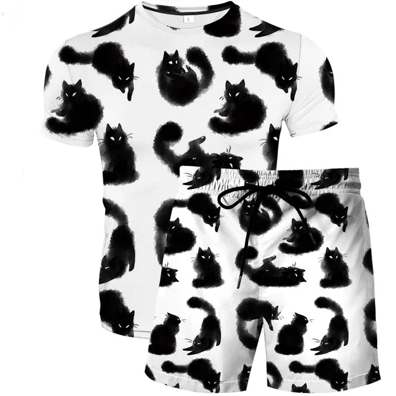 2021 hot sale men's suit T-shirt + pants two-piece men's brand 3D printing black and white funny cat summer surf beach shorts/*/
2021 hot sale men's suit T-shirt + pants two-piece men's brand 3D printing black and white funny cat summer surf beach shorts/*/
