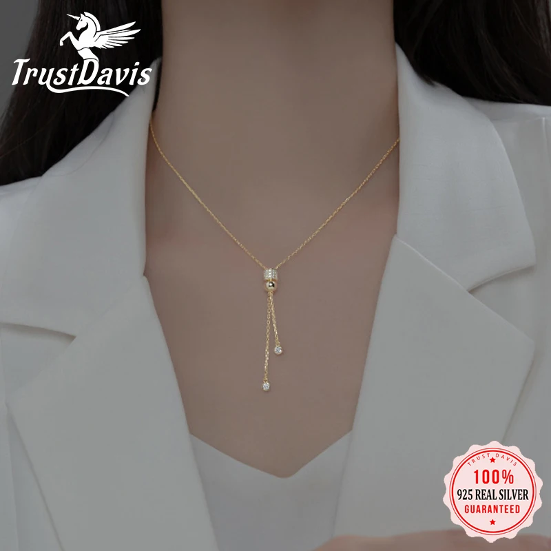 TrustDavis Real 925 Sterling Silver Choker Necklace Chain Beads Tassel Shiny CZ Necklace For Women Wedding Party Jewelry DA2577
TrustDavis Real 925 Sterling Silver Choker Necklace Chain Beads Tassel Shiny CZ Necklace For Women Wedding Party Jewelry DA2577