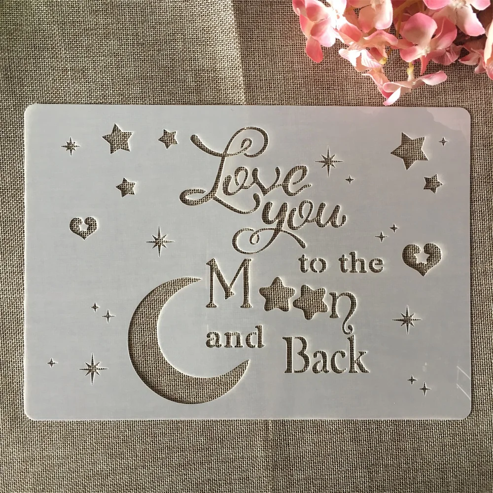 A4 29cm Moon Meteor Stars Heart Words DIY Layering Stencils Wall Painting Scrapbook Coloring Embossing Album Decorative Template
A4 29cm Moon Meteor Stars Heart Words DIY Layering Stencils Wall Painting Scrapbook Coloring Embossing Album Decorative Template