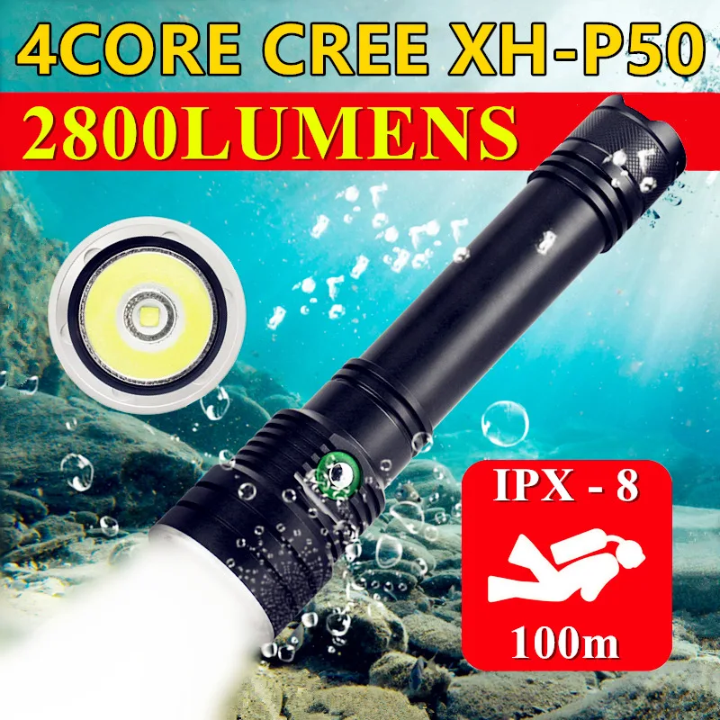 

4CORE CREE XHP70/P50/L2 Underwater 100m LED Diving Powerful Flashlight Profession Spearfishing Photography Dive Fill Lights