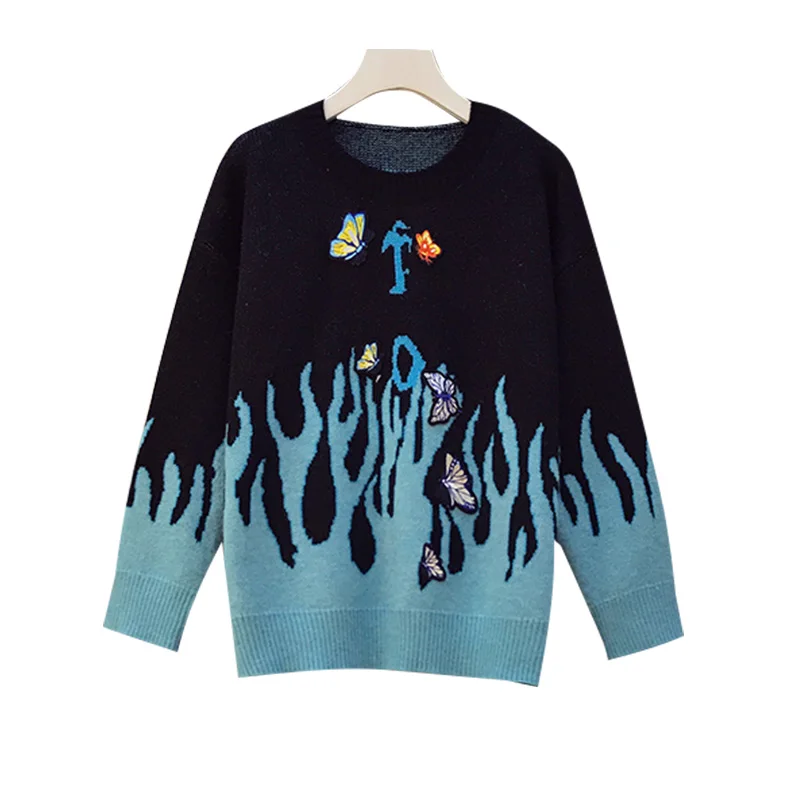 Autumn Winter Harajuku Flame Knitted Sweater Butterfly Pullover Casual Loose Women Sweaters O Neck Knitted Sweater
Autumn Winter Harajuku Flame Knitted Sweater Butterfly Pullover Casual Loose Women Sweaters O Neck Knitted Sweater