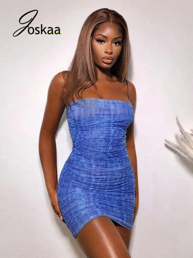 Joskaa Solid Spaghetti Strap Ruched Sleeveless Bodycon Dresses Summer Women Sexy Club Party Mini Dress Streetwear 2021 Vestido 
Joskaa Solid Spaghetti Strap Ruched Sleeveless Bodycon Dresses Summer Women Sexy Club Party Mini Dress Streetwear 2021 Vestido