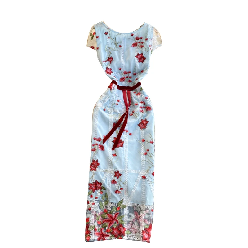 high-end round collar short sleeve dress lace-up closed show thin waist embroidery plaid restoring ancient ways
high-end round collar short sleeve dress lace-up closed show thin waist embroidery plaid restoring ancient ways