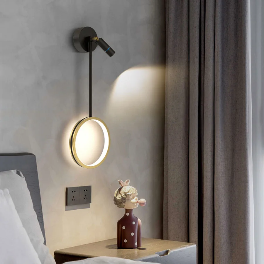 Modern LED Wall Lamp Creative Bedside Lighting Fixture Golden Ring Wall Sconces With Spotlight For Living Room TV Background
Modern LED Wall Lamp Creative Bedside Lighting Fixture Golden Ring Wall Sconces With Spotlight For Living Room TV Background