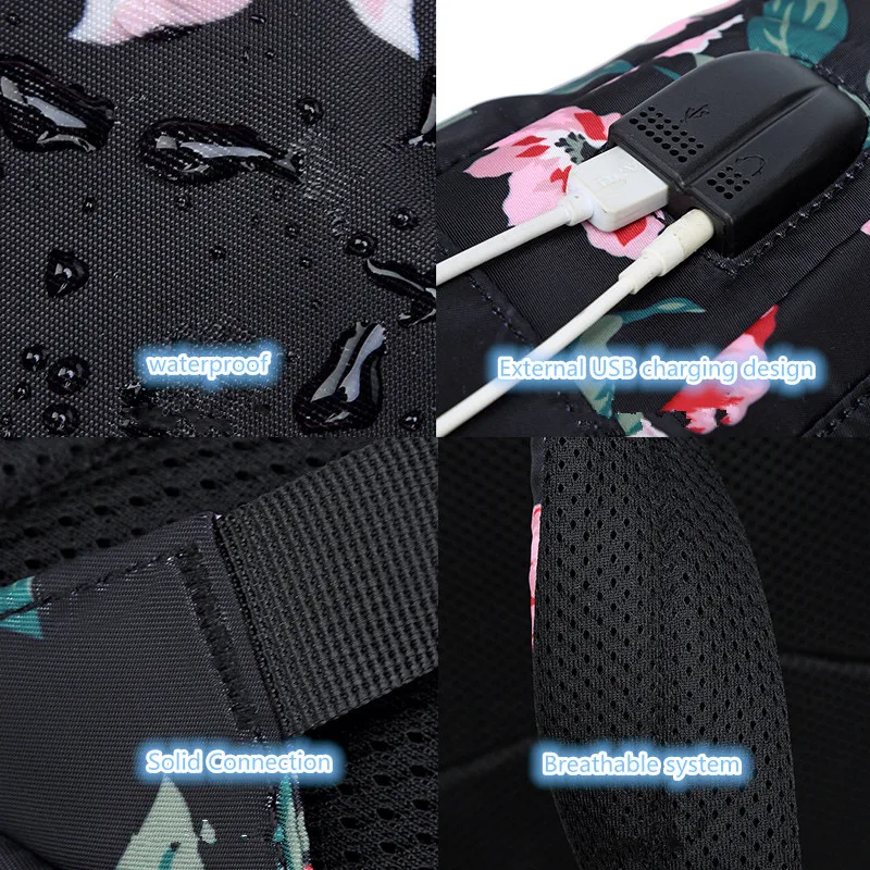 Fengdong 3pcs/set children school bags for girls black flower backpack schoolbag kids floral school backpack pen pencil bag set