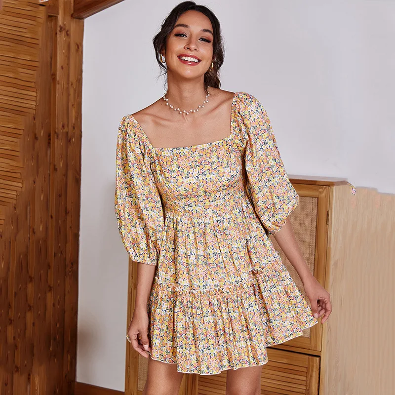 Autumn Spring Women Lantern Sleeve Flower Print Square Collar Floral Lotus Leaf Dress
Autumn Spring Women Lantern Sleeve Flower Print Square Collar Floral Lotus Leaf Dress