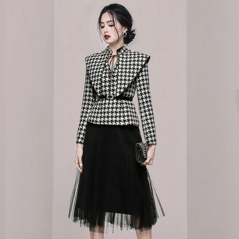 CMAZ High-Grade Adult Lady like Woman Two-Piece Design Slimming Houndstooth Suit Jacket Elegant Chanel Style Gauze Skirt Suit
CMAZ High-Grade Adult Lady like Woman Two-Piece Design Slimming Houndstooth Suit Jacket Elegant Chanel Style Gauze Skirt Suit