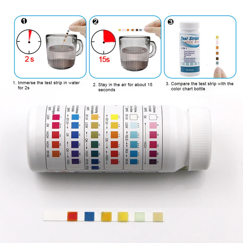 Swimming Pool Water Quality Test Paper Residual Chlorine PH Value Alkalinity Hardness Test Strip Tester Pool Accessories 50Pcs
Swimming Pool Water Quality Test Paper Residual Chlorine PH Value Alkalinity Hardness Test Strip Tester Pool Accessories 50Pcs