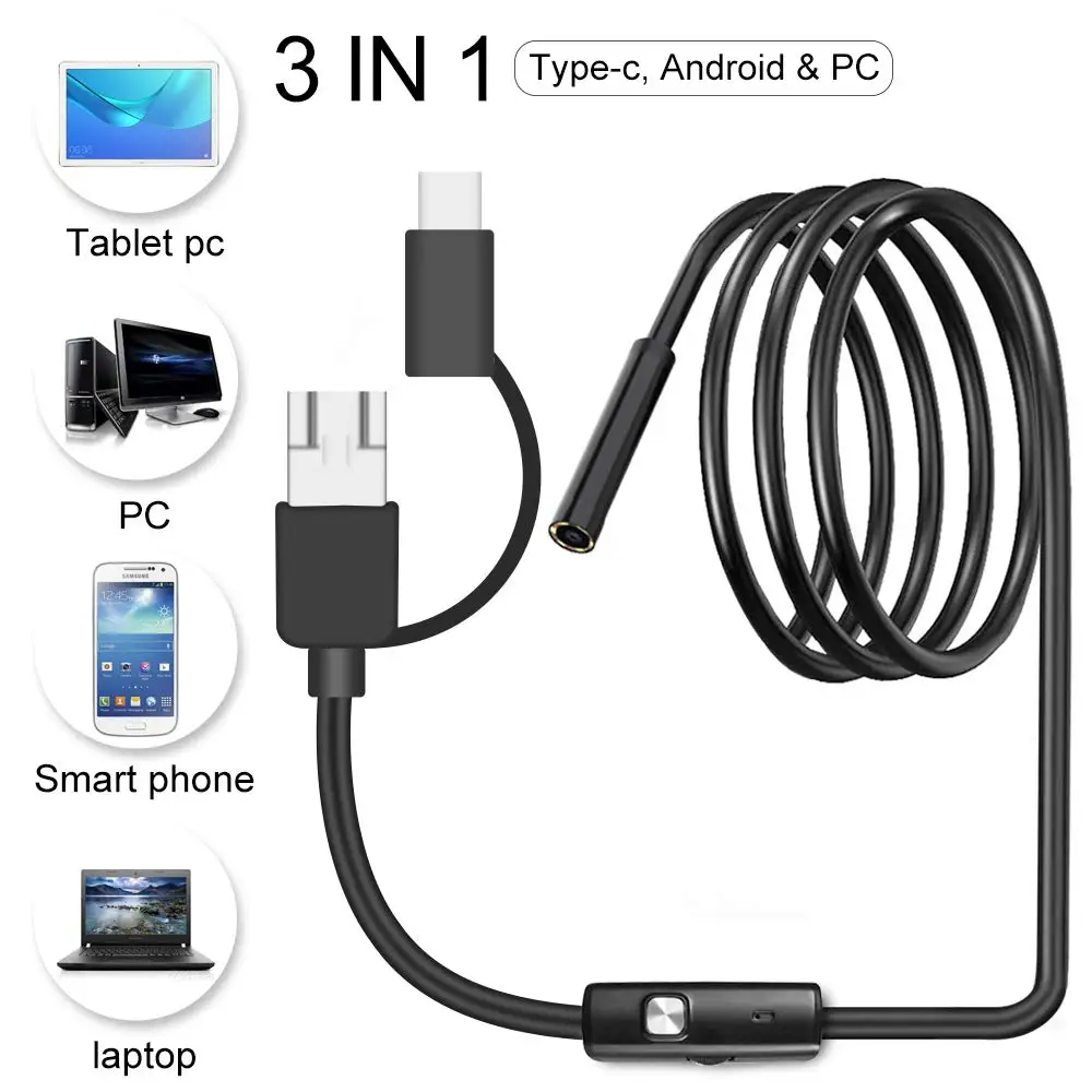 USB-эндоскоп 3-в-1, бороскоп с камерой типа C, 2 Мп, 8 светодиодов 
USB-эндоскоп 3-в-1, бороскоп с камерой типа C, 2 Мп, 8 светодиодов