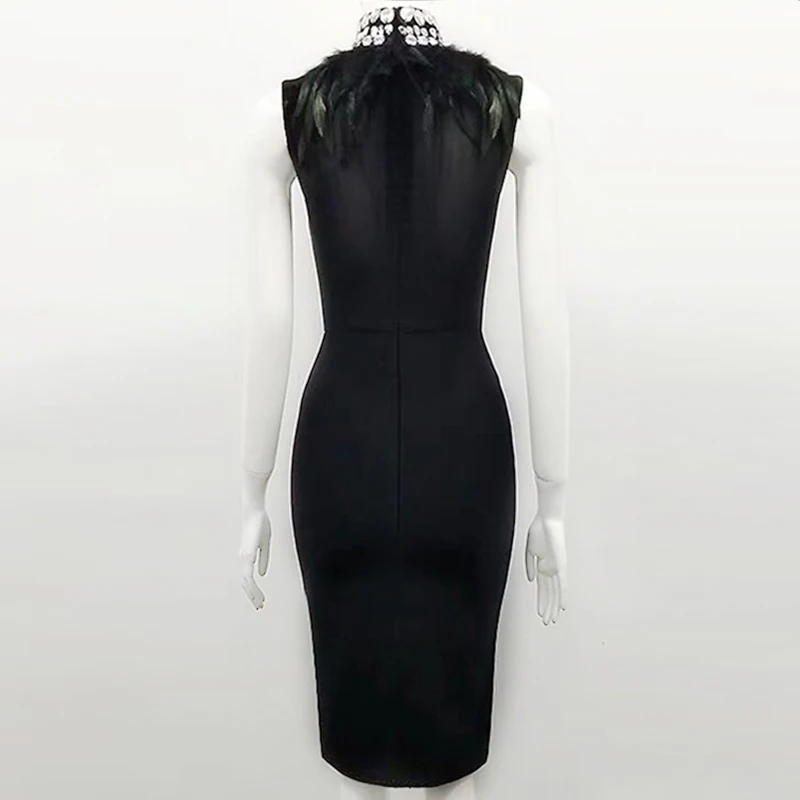 Fannic Bandage Dress Women's Sexy Tight-fitting Perspective Black Sleeveless Feather Beaded Dress Autumn Fashion Party Dress
Fannic Bandage Dress Women's Sexy Tight-fitting Perspective Black Sleeveless Feather Beaded Dress Autumn Fashion Party Dress