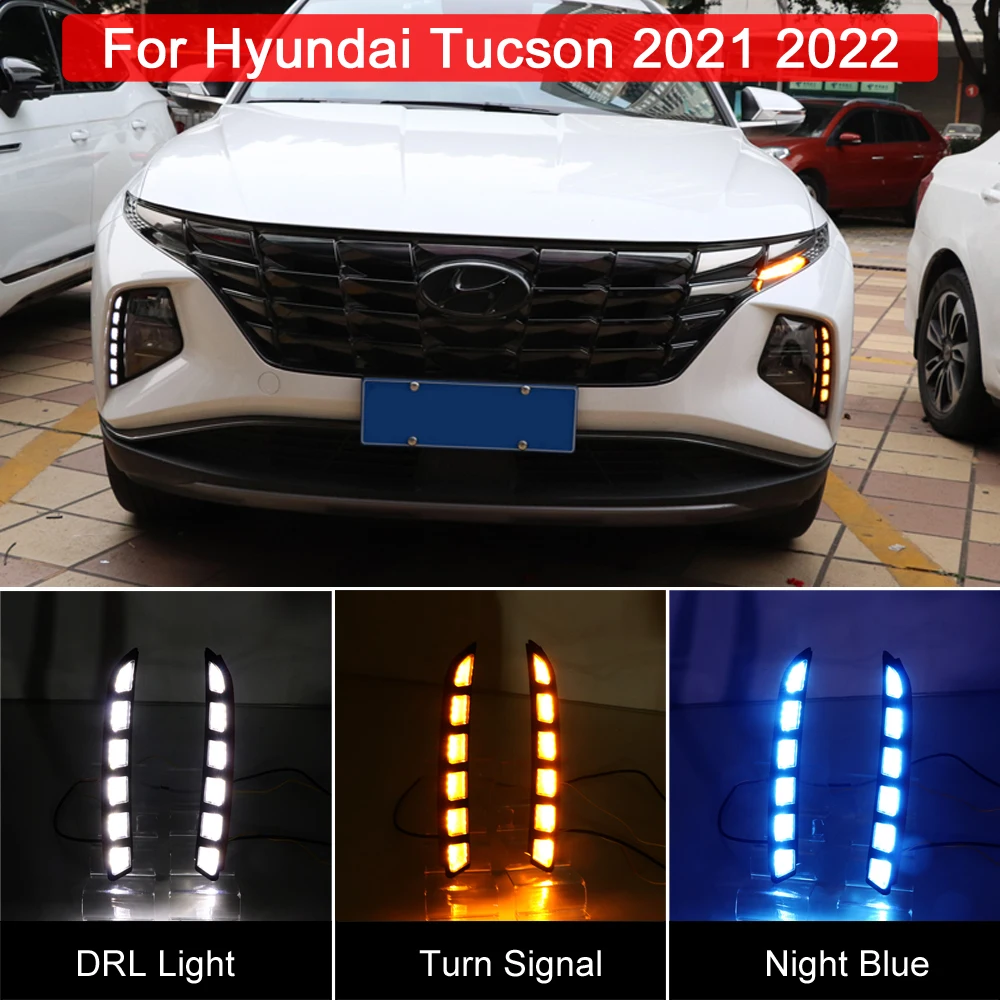 

Светодиодные противотуманные фары, белые дневные ходовые огни, синие ночные ходовые огни, динамические янтарные поворотники для Hyundai Tucson 2021...