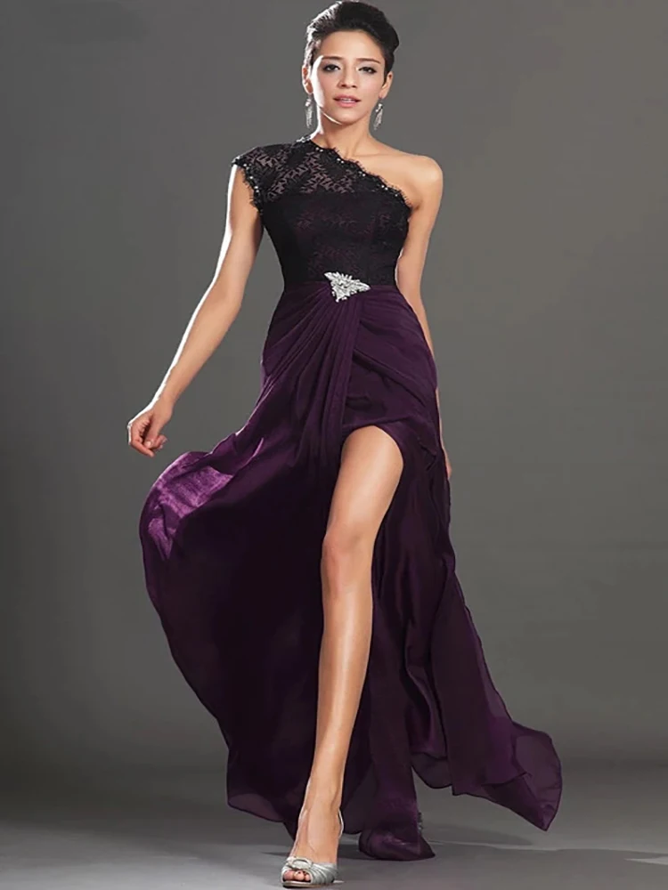 Purple Evening Dresses A-line One-shoulder Chiffon Lace Slit Sexy Long Dubai Saudi Arabic Evening Gown Prom Dresses
Purple Evening Dresses A-line One-shoulder Chiffon Lace Slit Sexy Long Dubai Saudi Arabic Evening Gown Prom Dresses