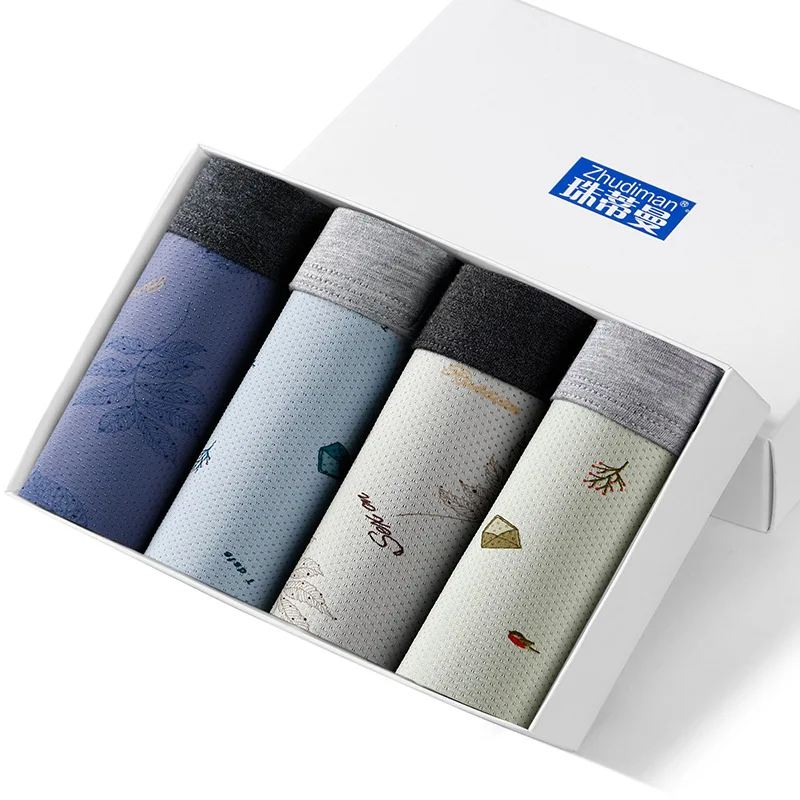 Gift Box of 4 Men's Underwear Refreshing Ice Silk Hollow Mesh U Convex Boxer Briefs Printing Seamless Men Underwears Simple 2021
Gift Box of 4 Men's Underwear Refreshing Ice Silk Hollow Mesh U Convex Boxer Briefs Printing Seamless Men Underwears Simple 2021