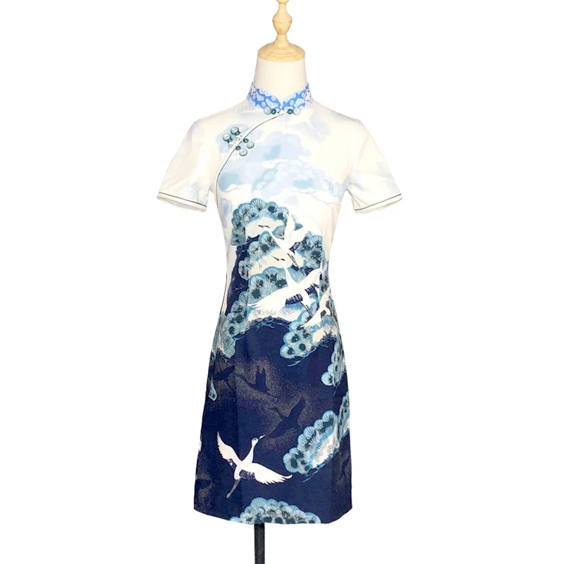 Vintage Short Oriental Dress Elegant Crane Print Chinese Cheongsam Dress Ladies Chinese Traditional Dress Vestidos
Vintage Short Oriental Dress Elegant Crane Print Chinese Cheongsam Dress Ladies Chinese Traditional Dress Vestidos
