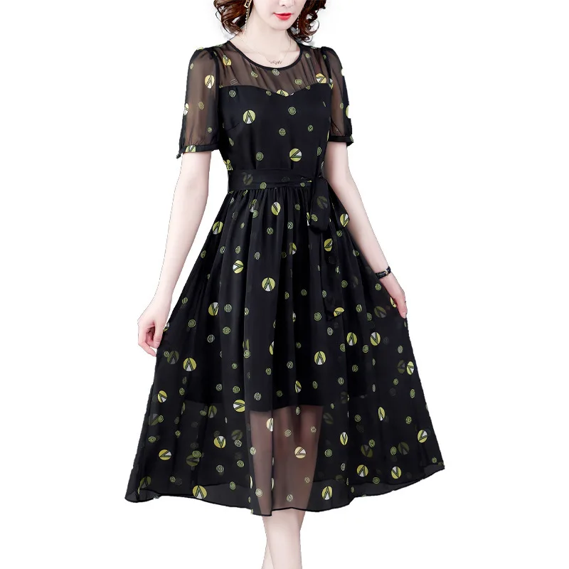 Black short sleeve printed dress women's long 2020 new summer bubble sleeve temperament A-line
Black short sleeve printed dress women's long 2020 new summer bubble sleeve temperament A-line