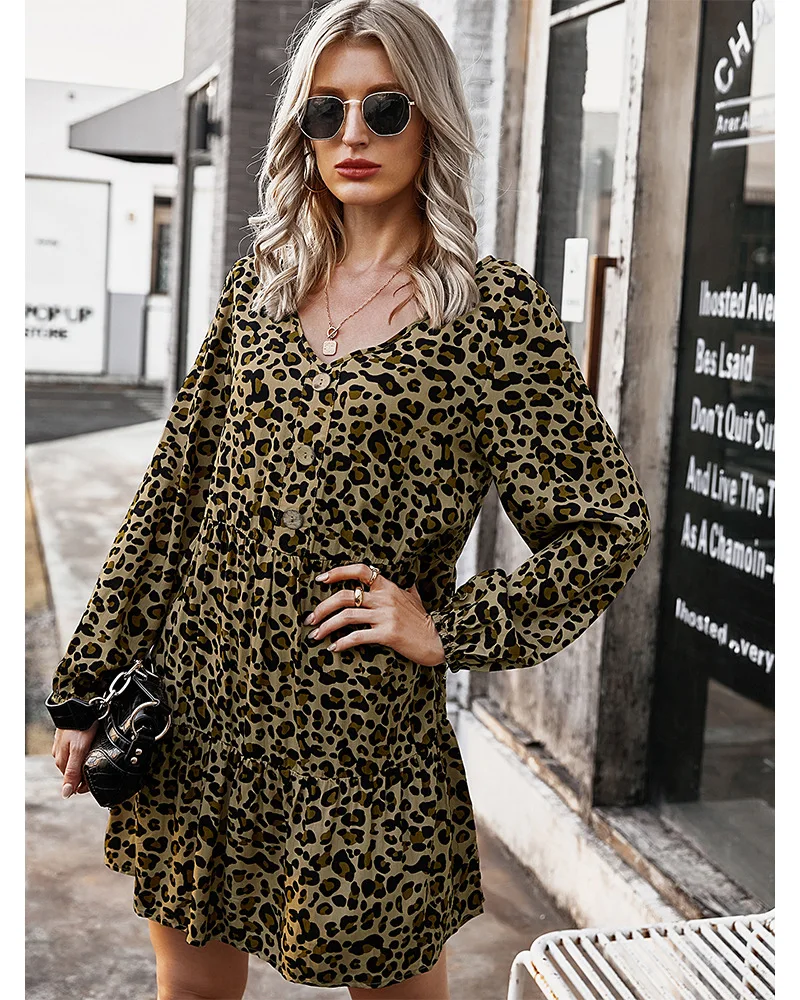 Women's Clothes Leopard Print Vintage Dress Front Button Chiffon Shirt Dress Simple Daily Vestidos Female 2021
Women's Clothes Leopard Print Vintage Dress Front Button Chiffon Shirt Dress Simple Daily Vestidos Female 2021
