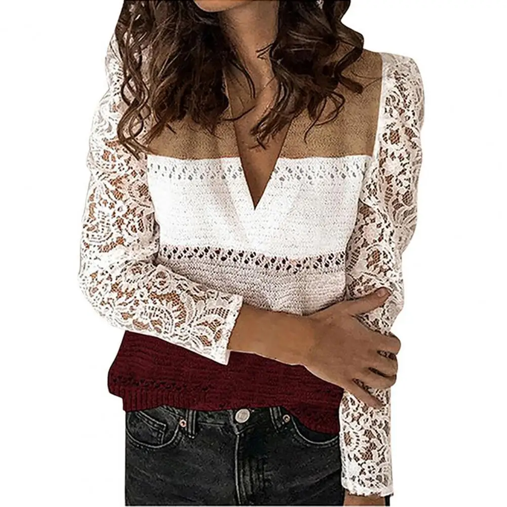 2021 Women Sweater Lace Patchwork Long Sleeve Pullovers Color Block V Neck Pullover Knitted Fabric Sweater Women's Clothing
2021 Women Sweater Lace Patchwork Long Sleeve Pullovers Color Block V Neck Pullover Knitted Fabric Sweater Women's Clothing
